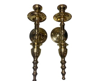 Vintage Pair Brass Wall Mounted Taper Candle Holders Sconces 11" India Heavy