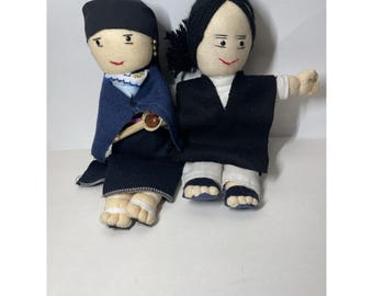 Folk Art Dolls Handmade Ecuador Indigenous Rag Handmade Man Woman Souvenir