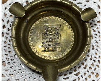 Vintage Small Brass Bronze Colored Lightweight Ash Tray Aztec Design