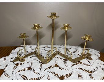 Vintage MCM Homco Copper Toned 5 Candleholder Expandable Accordion Tulip Shaped
