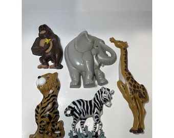 Vintage Burwood Safari Animals Wall Decor Set of 5 Animals 90s Zoo Home Interior