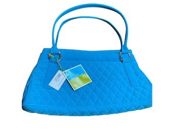 Vera Bradley Trapeze Turquoise Microfiber Shoulder Bag Purse Quilted Silver