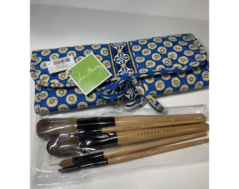 Vera Bradley Makeup Brush Roll Bag Riviera Blue Pattern Retired Cosmetic Tags