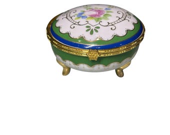 Floral Round Footed Trinket Jewelry Box Elegant Gold Small