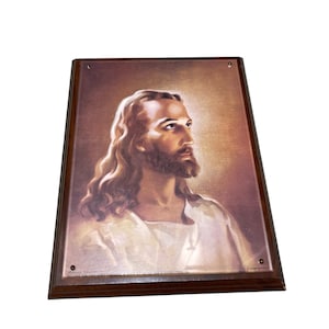 Vintage Head Of Jesus Christ religious Wooden Plaque Wall Decor Picture