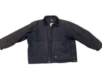 Vintage Faded Walls Blizzard Pruf Black Canvas Barn Chore Jacket Coat Grunge XL