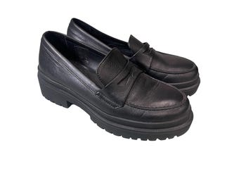 Portland Leather Co PATINA Chunky Loafer Shoes Black Leather Women's Size 8