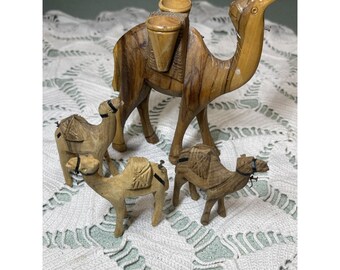 Hand Carved Wooden Camel Decor Figurines Lot Of 4 - Read Details