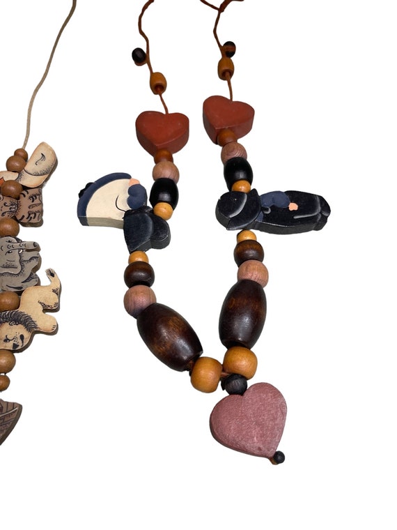 Vintage primitive wooden beads Necklaces - lot of… - image 2