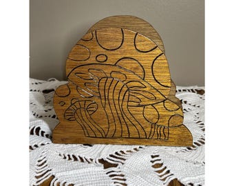 Vintage Wooden Mushroom Napkin Holder Retro Kitchen Decor