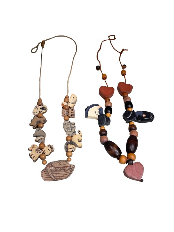 Vintage primitive wooden beads Necklaces - lot of 