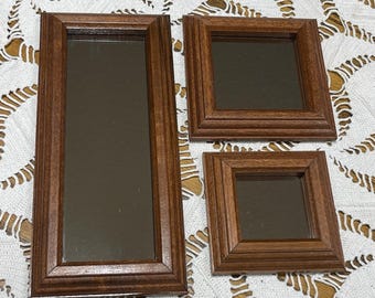 vintage home interior Small Wooden mirror Set Of 3 Wall Decor Square Rectangle