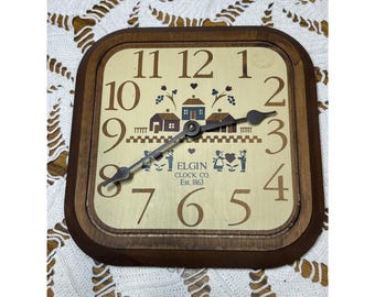 1987 Elgin Wall Clock Country Cottage Core Decor 8.25" Kitchen Wall Art Works