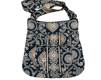 Vera Bradley Crossbody Paisley Caffe Latte Brown Black Bag Purse USA Made Cotton