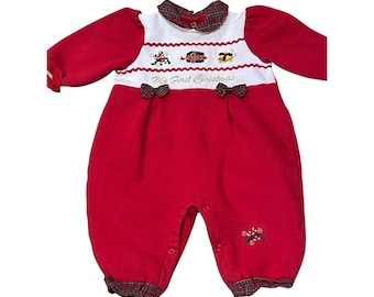 Vintage 1998 90s Baby First Christmas Outfit One Piece Sleeper Size 6/9 Months
