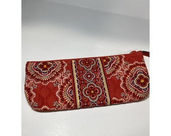 Vera Bradley Brush Pencil Case Pouch Retired Paprika Cotton Zipper