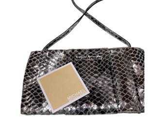 MICHAEL Michael  Kors Silver Snake Print Shoulder Bag Purse Clutch New Zipper