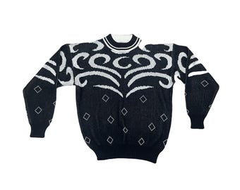 Vintage Emporio Gitano Women's X-Large XL Knit Sweater Crewneck Black White 90s