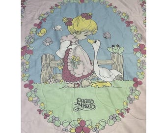 Vintage Precious Moments Twin Comforter Blanket Girl Kids Goose Duck