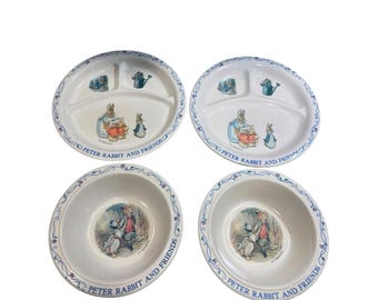 Vintage Eden Melamine Peter Rabbit And Friends Divided Child's Plate Bowl Set