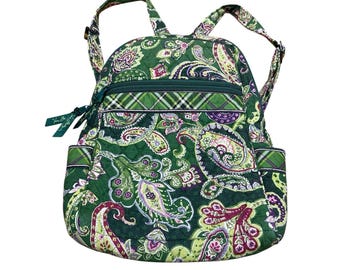 Vera Bradley Chelsea Green Paisley Mini Backpack Retired USA Made Cotton