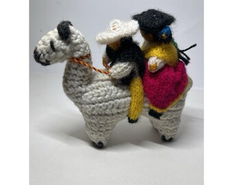 Peruvian Llama Hand Knitted Crochet Stuffed Animal  Peru Folk Art Alpaca