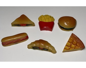 Retro 70s Vintage Refrigerator Rubber Food Magnets Burger Fries Sandwich Pie Lot