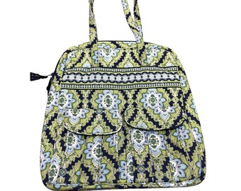 Vera Bradley Retired Cambridge Green Tote Bag Green Blue Paisley Purse USA Book