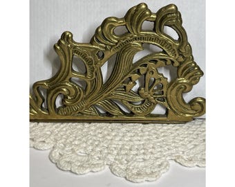 Vintage Solid Brass Napkin Letter Holder Art Ornate Teleflora 1983 Butterfly