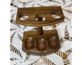 Vintage Walnut Wooden 3 Pipe Holder Stand Rack Mid Century Decatur Industries