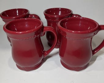 Princess House Pavillon Berry Red Mugs Set of 4 Coffee Cup Oven Safe