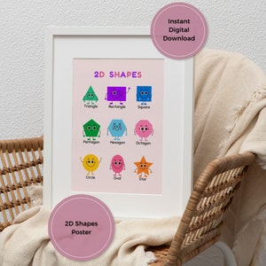 2D Formen Poster, Lernposter, Formen Druck, Schuldekor, Lernformen, Klassenzimmerdekor