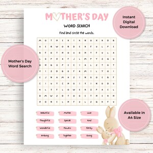 Mother's Day Word Search, Mother's Day Activity, Mother's Day Printable ...