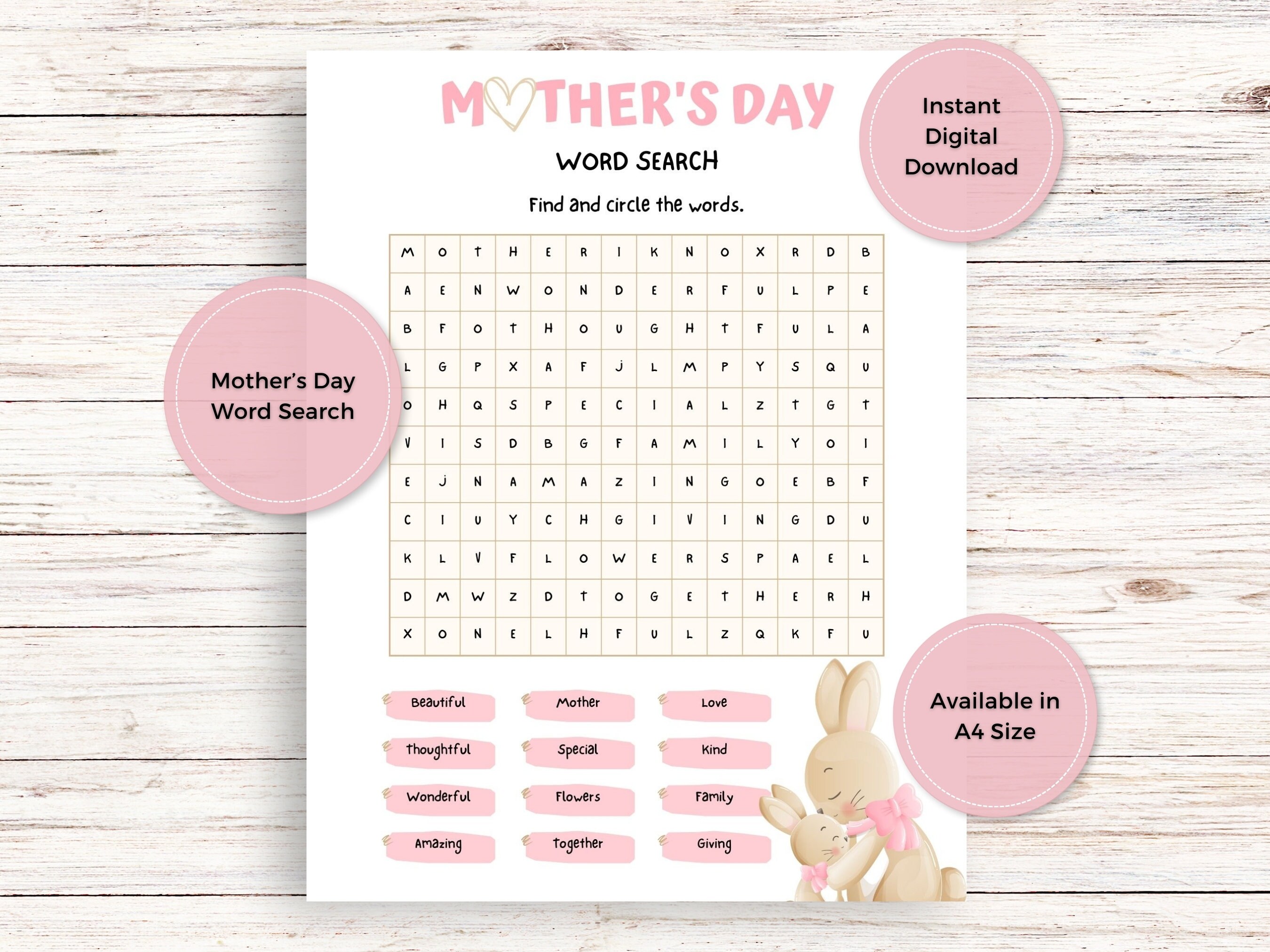 Mother's Day Word Search, Mother's Day Activity, Mother's Day Printable ...