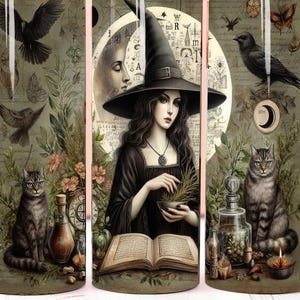 Witch Tumbler Wrap: Victorian Sublimation Designs (Digital Download), Earth Mother PNG, White Witch DTG, Cottagecore 20oz Skinny Tumbler PNG