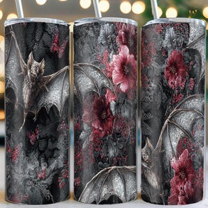 Gothic Lace Tumbler Wrap, Gothic Spooky Vampire Design, Moody Bat Sublimation Designs, Dark Romance Style, Printable Digital Download 8