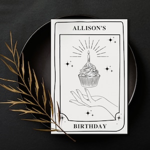 Tarjeta de cumpleaños de Tarot personalizada, descarga digital, para amantes del ocultismo, diseño de tarjeta de felicitación personalizada, tarjeta de cumpleaños mística, regalo de bruja.