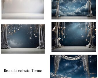 Celestial Star Maternity Backdrop Bundle of 11 Starry Night Photography Digital Background Baby Boy Wedding Fantasy Photo Moon Composite Art