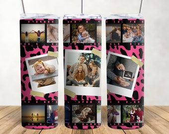 Vintage Filmstrip Photo Cup 20oz Skinny Tumbler Wrap Photo Grid Personalized Sublimation Design Seamless Picture Tumbler PNG Custom Vacation