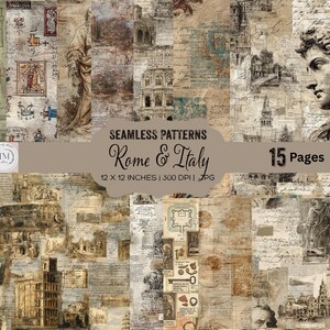 Patrones sin costuras de Italia: Diseños de patrones repetitivos de Roma, decoración del Viejo Mundo, descarga digital, diseños de sublimación, diario creativo, álbum de recortes