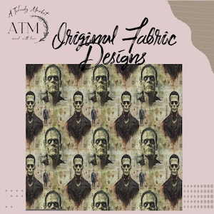 Spooky Frankenstein Monster Fabric By the Yard for Fall, Halloween Costume Fabric,  Autumn Home Decor, Victorian Bedroom, Classic Horror
