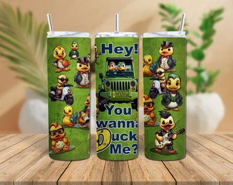 Duck Duck Off Road Tumbler Wrap 20 oz Skinny Sublimation Green Duck Seamless Design Funny PNG Commercial Use Duck Me Beer 4 Wheeling Jeeping