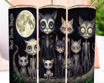 Gothic Cat Tumbler Wrap Seamless Skinny 20oz PNG Dark and Moody Design Digital Commercial Use Whimsigoth Find your People Cat Lover Gift Art