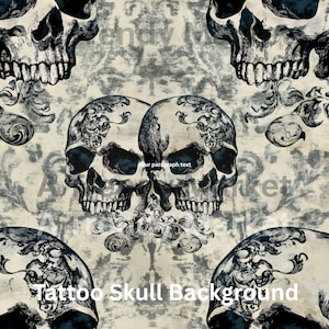 Gothic Skulls Seamless Pattern | Damask Tattoo Digital Paper | Romantic Gothic Background | Printable Victorian Scrapbook Wallpaper Macabre
