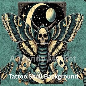 Motivo senza soluzione di continuità con falena testa di morto: mezzaluna gotica (download digitale JPG)