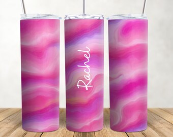 Tumbler Hot Pink Wrap 20ozs Custom Holographic Skinny PNG Seamless Sublimation Design Gift for Daughter or BFF Spring break Beer Tumbler