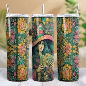 Mystische Tarot Lesung Hexe Tumbler Wrap Tarot Karte Sublimation Design digitaler Download nahtlose kommerzielle 20 Unze gerade Mutter Geschenk Fortune