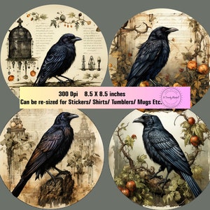 Gothic Crow Christmas Ornament PNG Bundle: Raven Yule Decor (Digital Download)