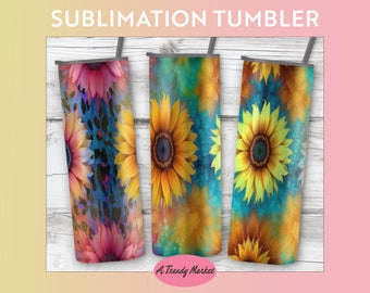 Sunflower Tie-dye Sublimation Design Bundle of 9 Coasters Earrings Keyring Shirt Tumbler Mug Abstract Tiedye Watercolor Art Summer Sun Gifts