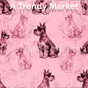 Pink Schnauzer Dog Damask Pattern: Seamless Scrapbook Paper (Digital)